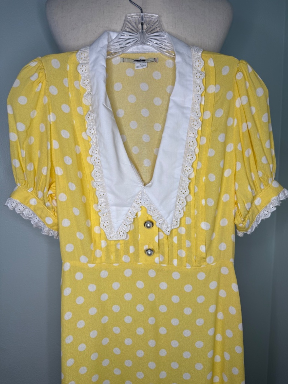 NWOT Kimchi Blue Urban Outfitters Yellow Polkadot Collared Dottie Mini Dress S - Picture 9 of 14